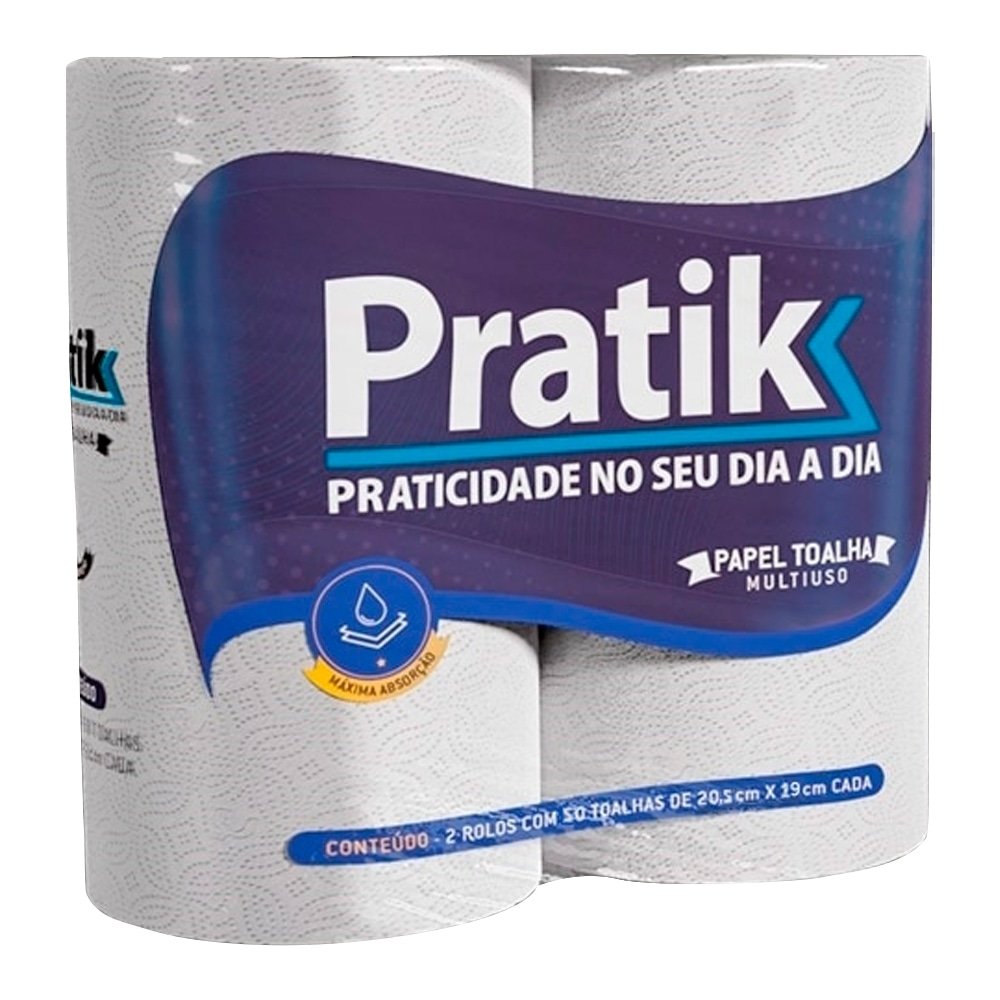 Papel Toalha Pratik 20,5x19cm - 12 Embalagens com 2 Unidades