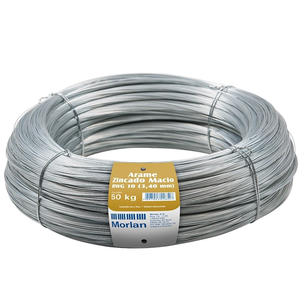 Arame Liso Galvanizado Morlan 10 Industrial Rolo 50Kg