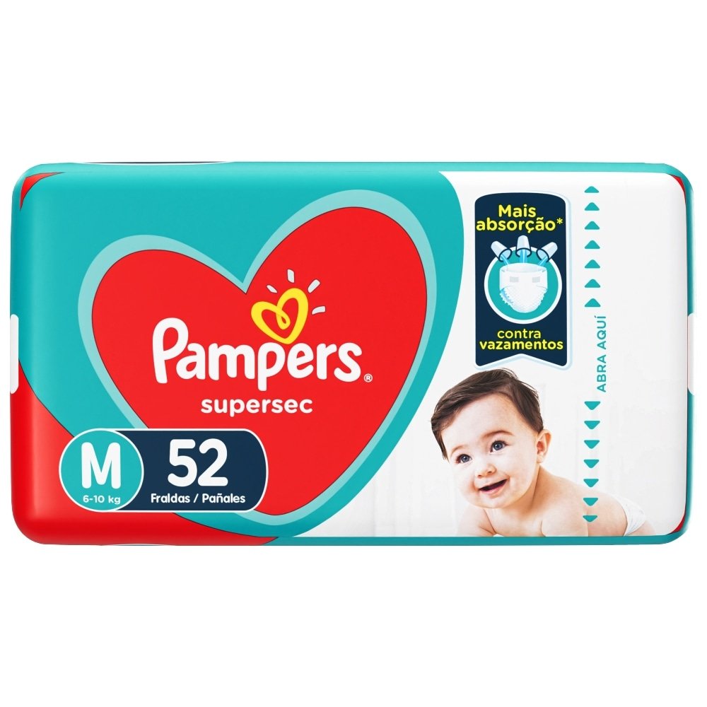 Fralda Descartável Pampers Supersec Hiper Tamanho M - 3 Pacotes com 52 Tiras - Total 156 Tiras