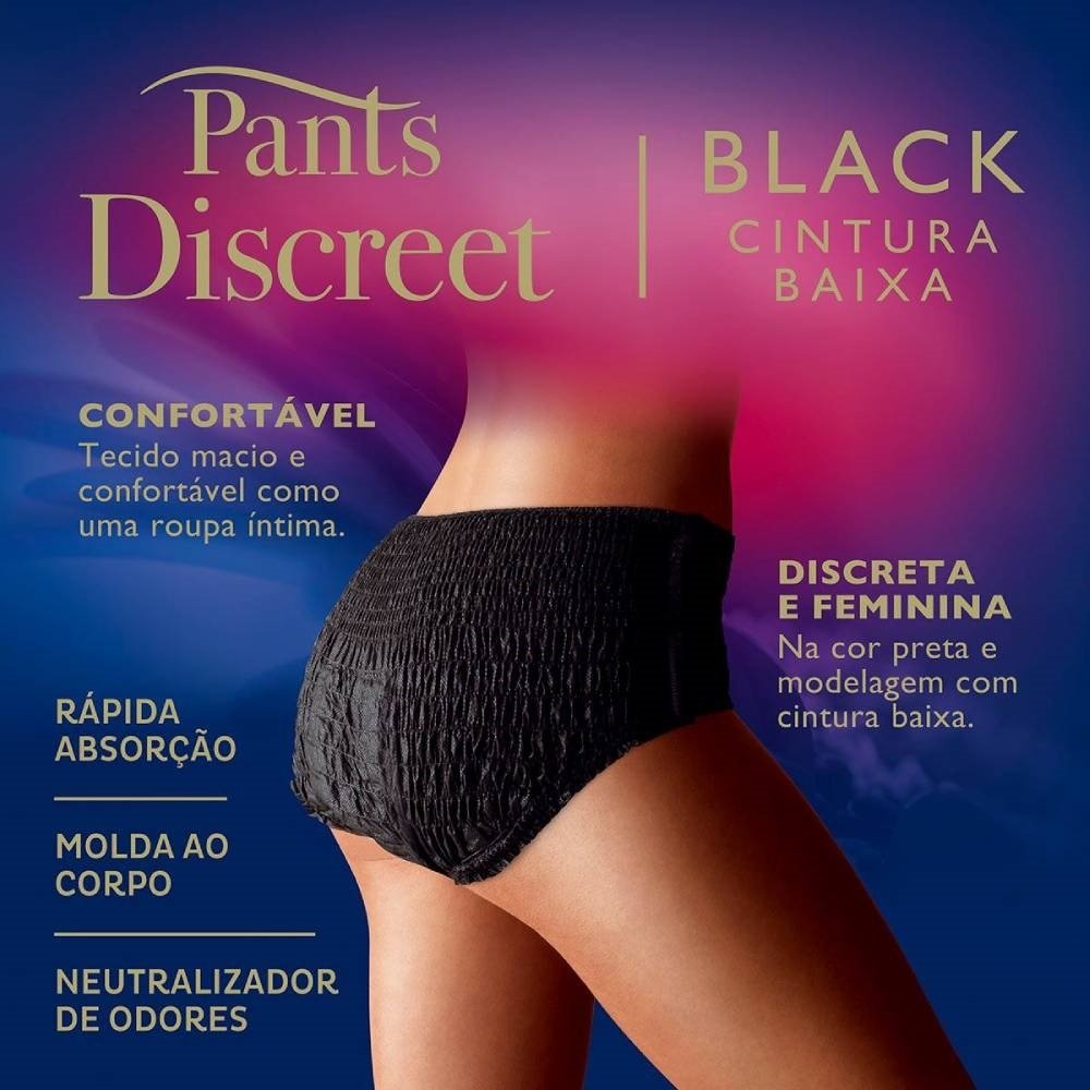 Fralda Descartável Geriátrica/Adulto Tena Pants Discreet Preto Roupa Íntima Tamanho G/XG - 8 Pacotes com 8 Tiras