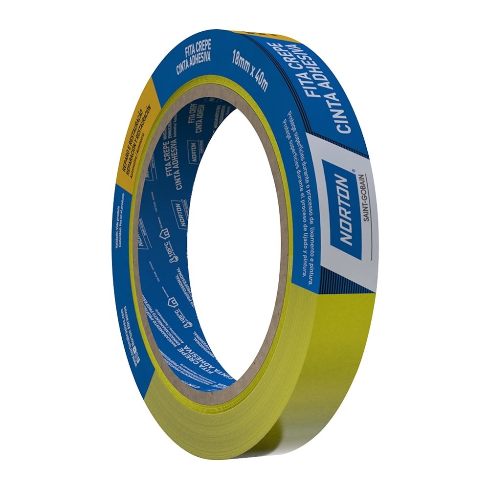 Fita Crepe Norton Automotivo Amarela 18mmx50m - Embalagem com 6 Unidades