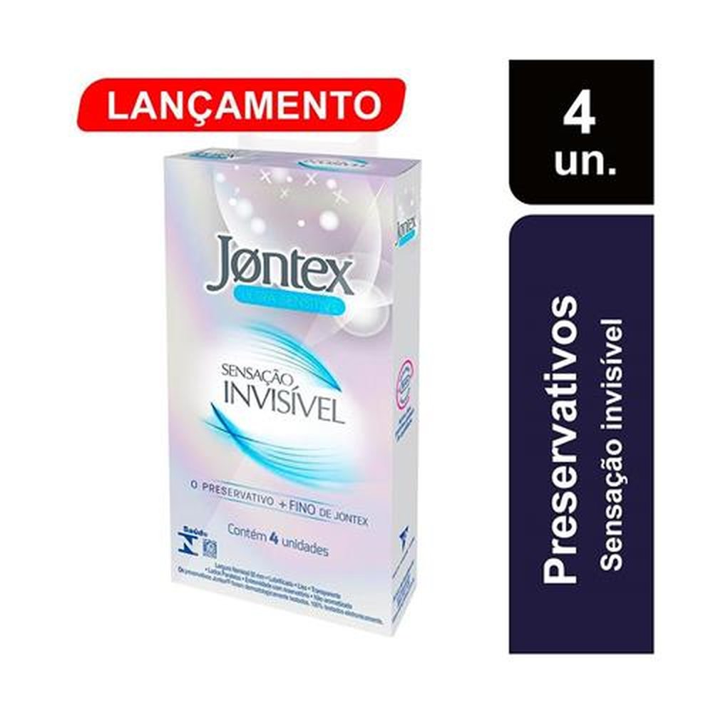 Preservativo Jontex Lubrificado Sensação Invisível Embalagem com 4 Unidades