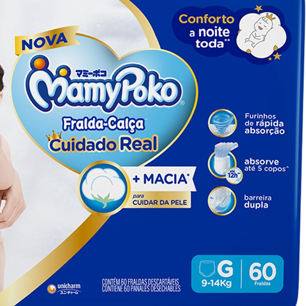 Fralda Descartável MamyPoko Calça Premium Seca Tamanho G - 2 Pacotes com 60 Fraldas - Total 120 Tiras