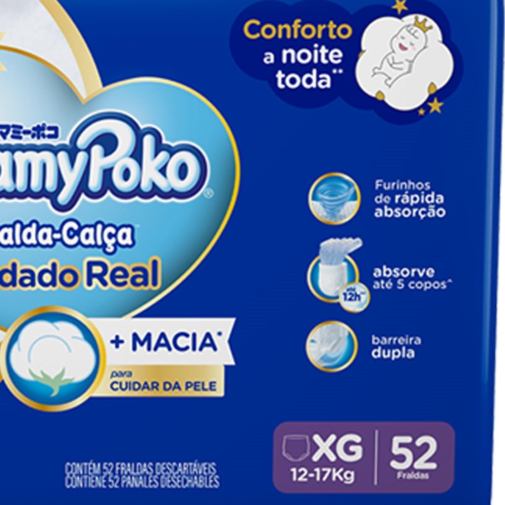 Fralda Descartável MamyPoko Calça Giga Tamanho XG - 2 Pacotes com 52 Fraldas - Total 104 Tiras