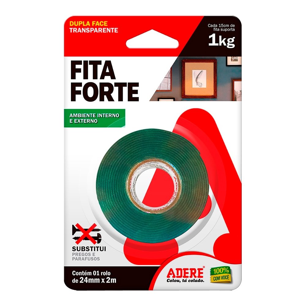 Fita Dupla Face Adere Fita Forte Transparente 24mm x 2m