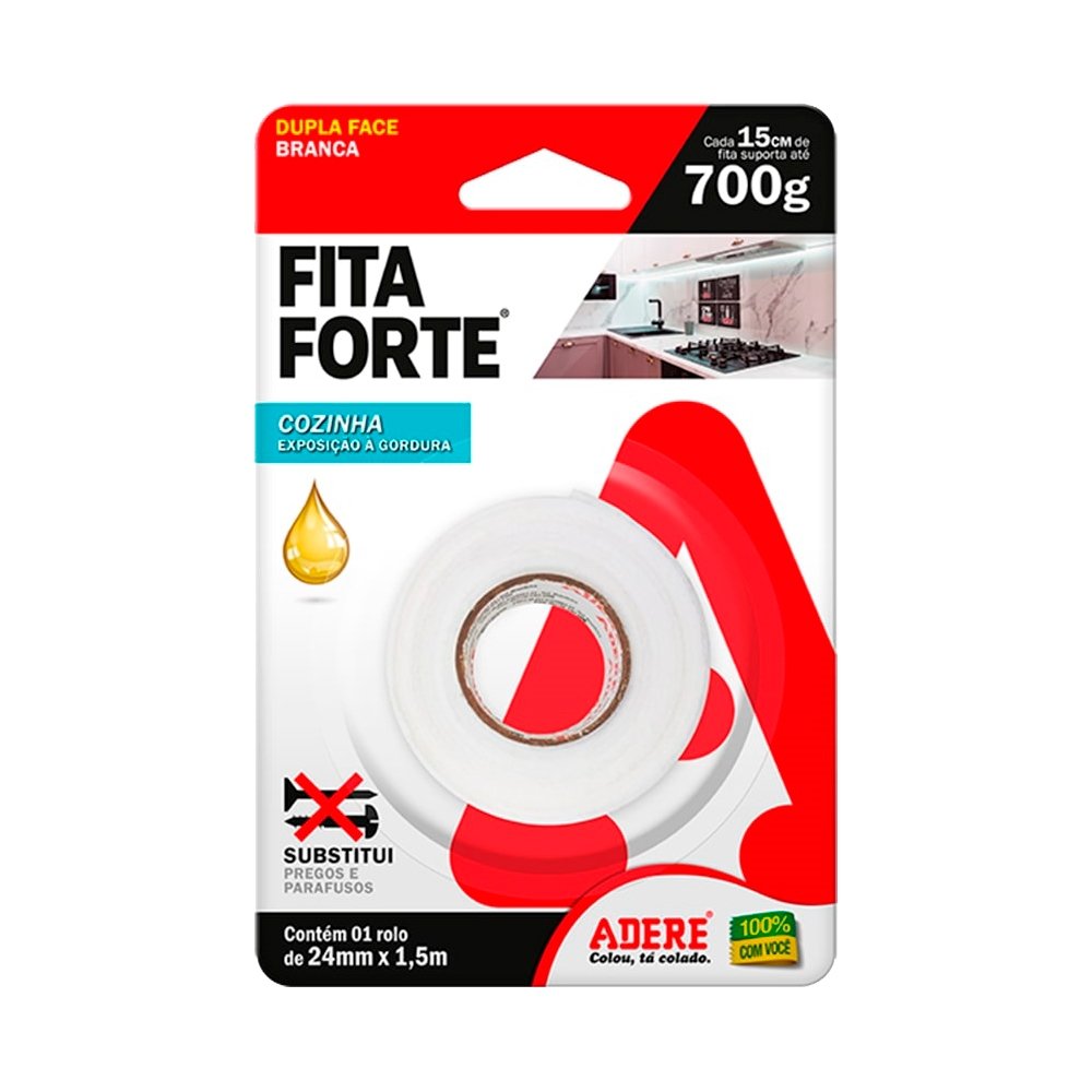 Fita Dupla Face Adere Fita Forte Cozinha 24mm x 1,5m