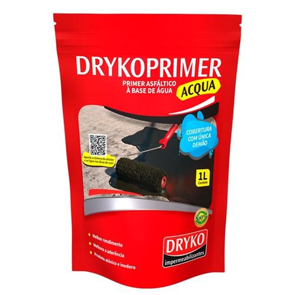 Drykoprimer Acqua Dryko Emulsão Asfaltica para Aderência Pouch 1 Litro - Embalagem com 24 Unidades
