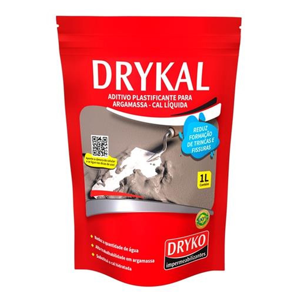 Drykal Aditivo Plastificante Dryko para Argamassa Pouch 1 Litro - Embalagem com 24 Unidades