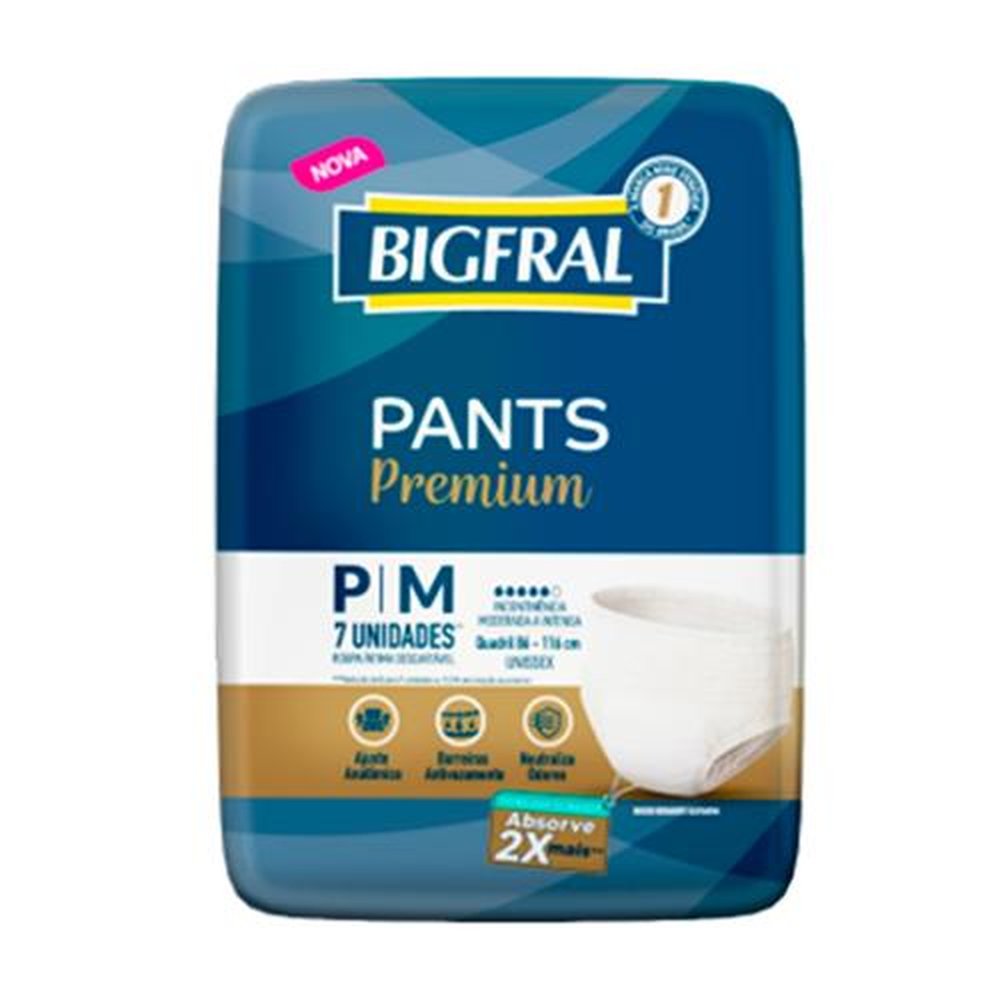 Roupa Íntima Bigfral Pants Premium Tamanho P/M - 8 Pacotes com 7 Fraldas - Total 56 Tiras