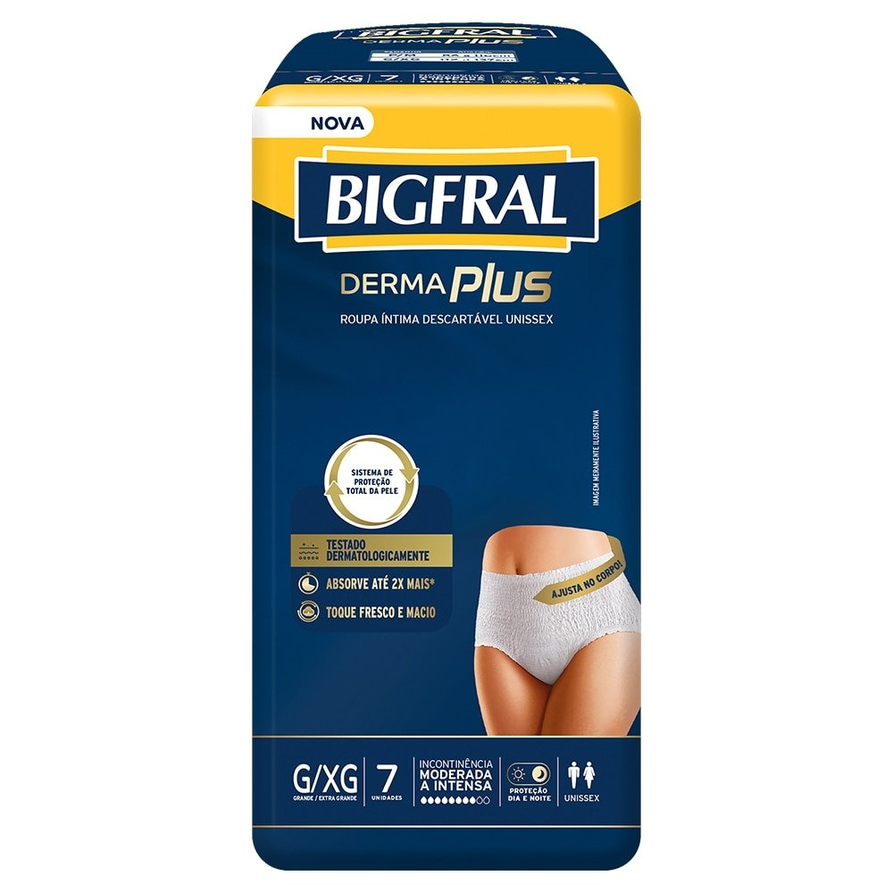 Roupa Íntima Bigfral Derma Plus Pants Premium Tamanho G/XG - 8 Pacotes com 7 Fraldas - Total 56 Tiras