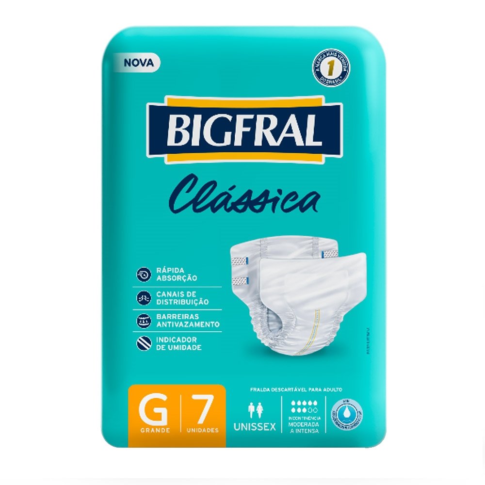 Fralda Geriátrica Bigfral Clássica Tamanho G - 8 Pacotes com 7 Fraldas - Total 56 Tiras