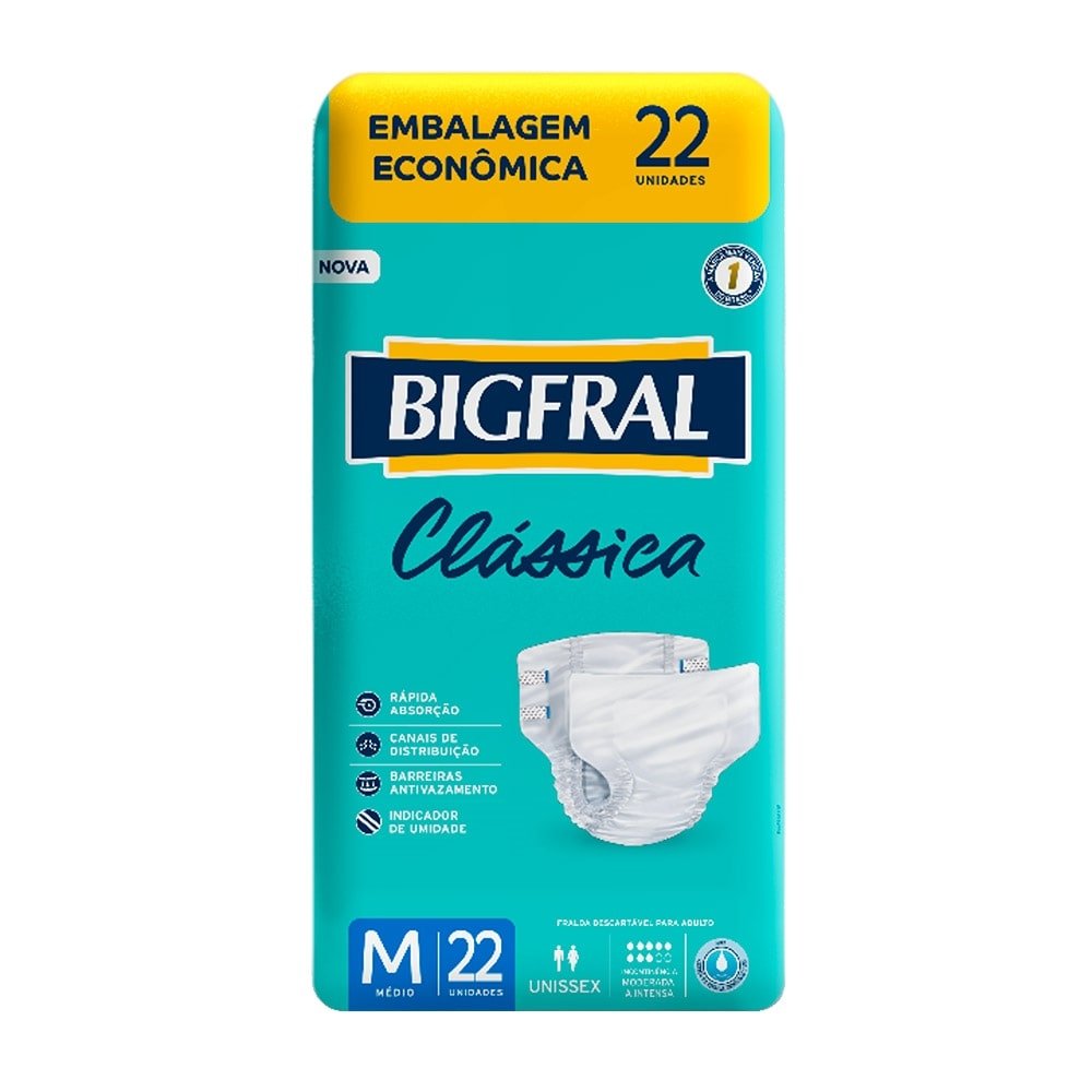 Fralda Geriátrica Bigfral Clássica Tamanho M - 4 Pacotes com 22 Fraldas - Total 88 Tiras