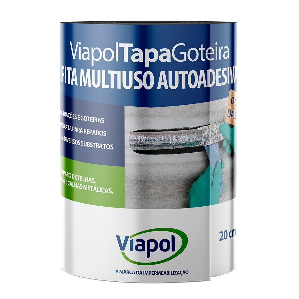 Fita Viapol Tapa Goteira, Aluminizada Impermeabilizante, 20cm x 10m