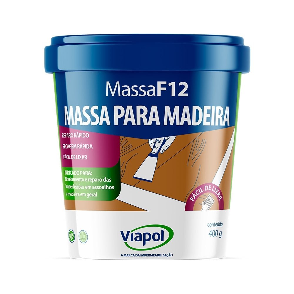 Massa F-12 Viapol, Preparo para Madeira, Mogno, 400g