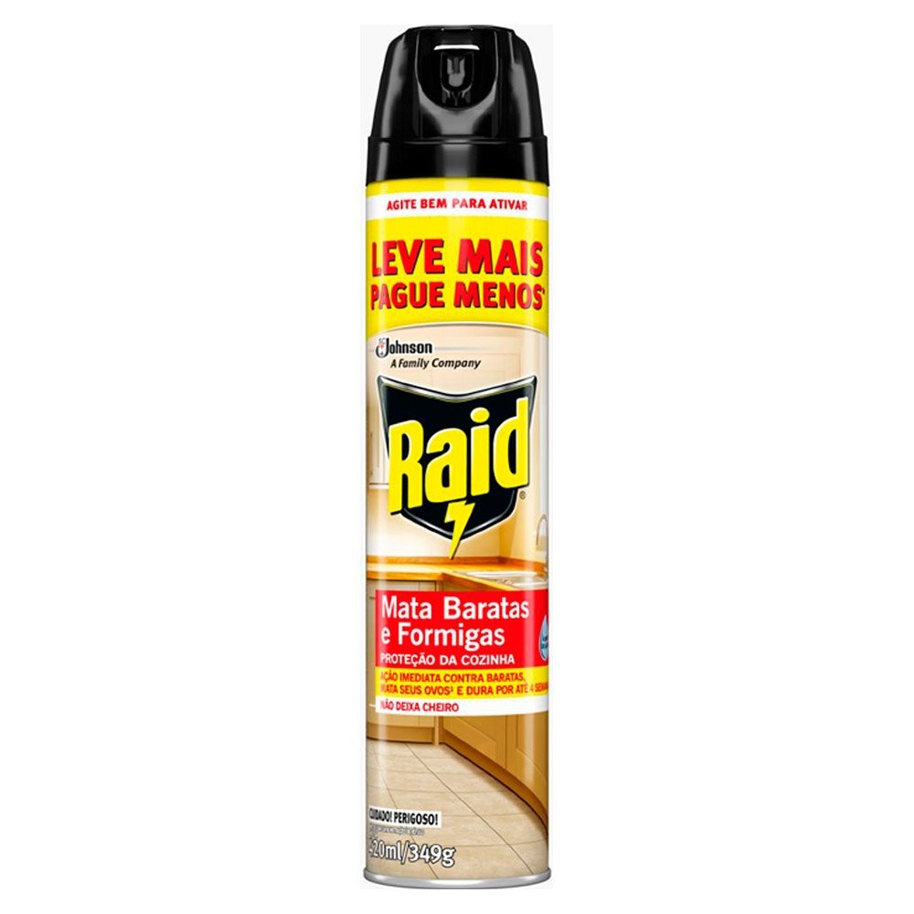 Inseticida Aerossol Raid Mata Baratas e Formigas 420ml - Leve Mais Pague Menos Embalagem com 12 Unidades