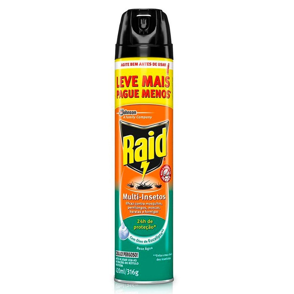 Inseticida Aerossol Raid Multi-insetos Base Água Eucalipto 420ml - Leve Mais Pague Menos Embalagem com 12 Unidades