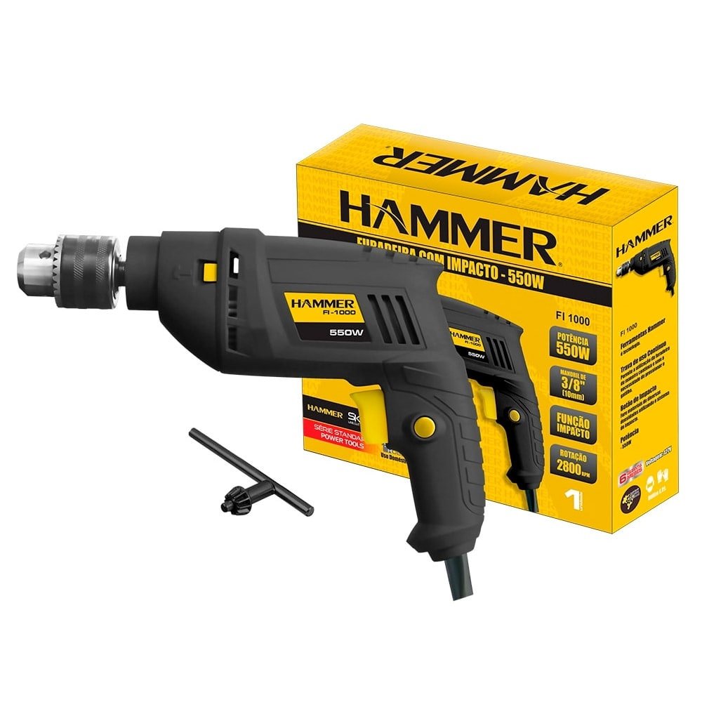 Furadeira de Impacto Hammer GYFI1000 3/8P 500W Preto/Amarelo 110V