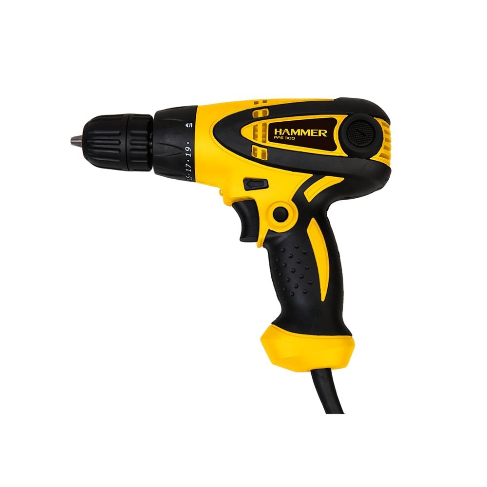 Furadeira e Parafusadeira Hammer GYPFE300 300W, Empunhadura Soft Grip, Preta e Amarelo 220V