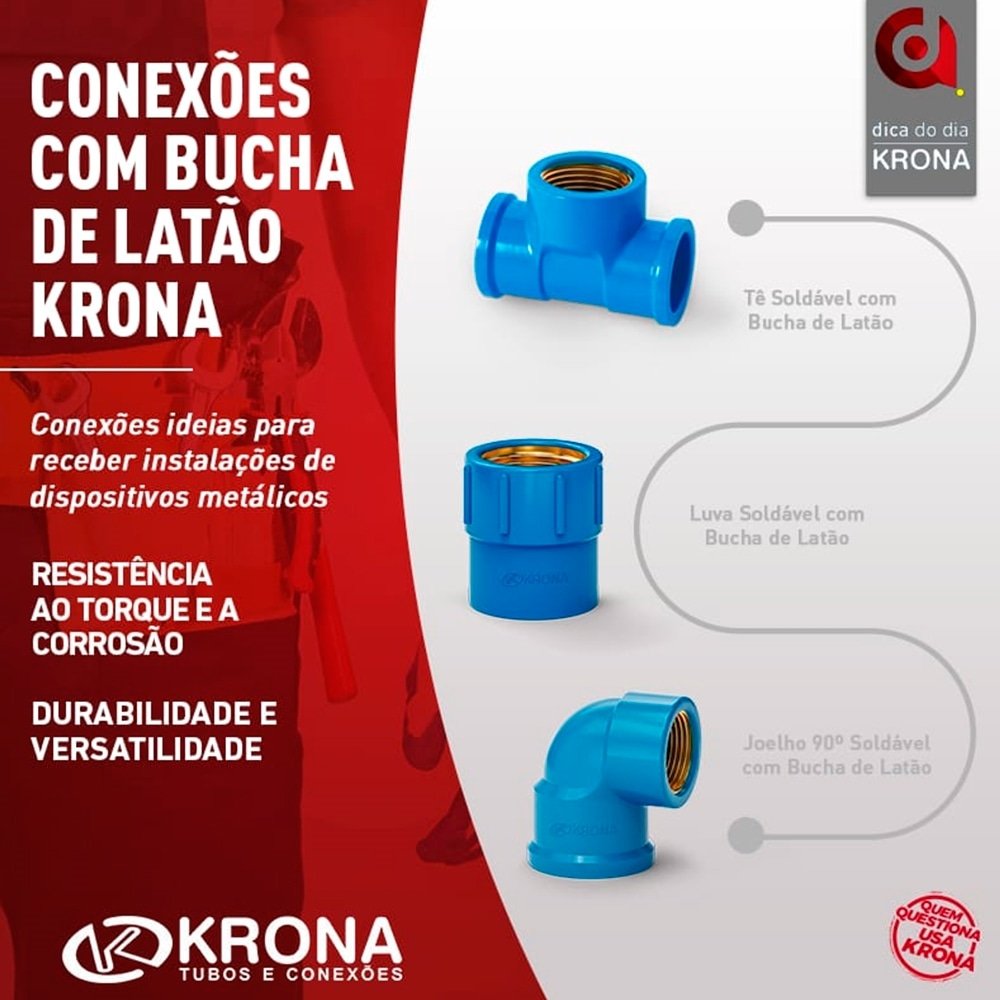 Tee Soldável Krona com Bucha Latão 20x1/2 - Embalagem com 20 Unidades