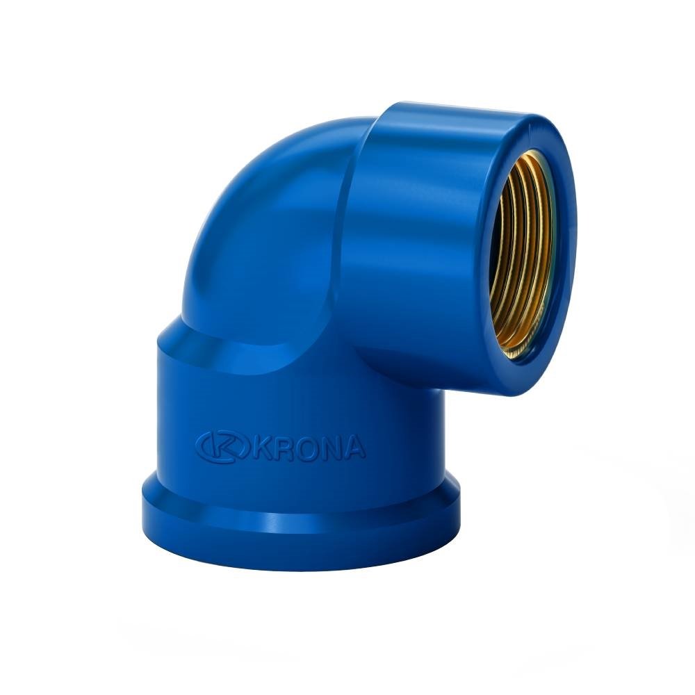 Joelho Soldável 90º Krona com Bucha Latão 25x1/2 Azul - Embalagem com 20 Unidades