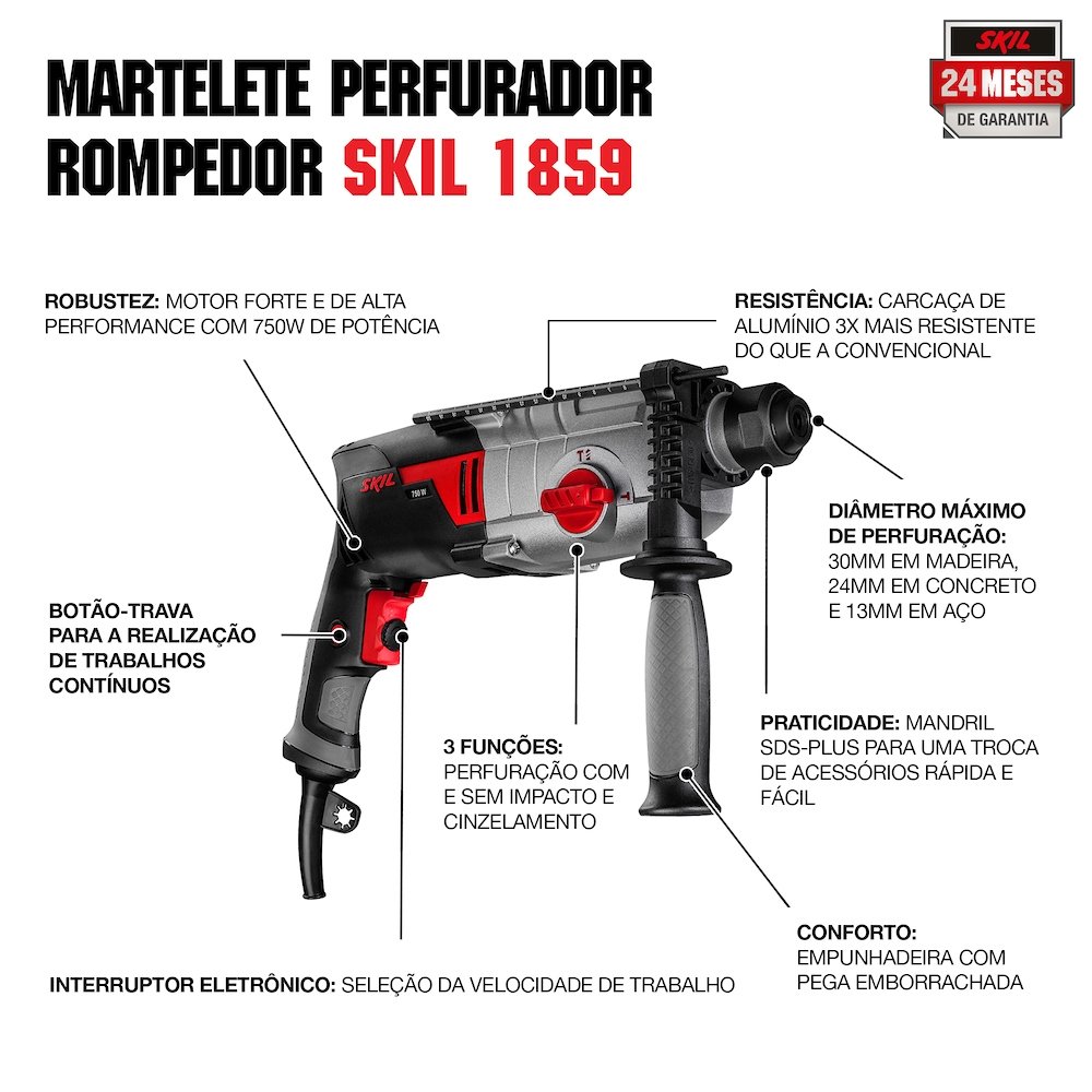 Martelete Perfurador/Rompedor Skil F0121859 com Maleta 750W 110V