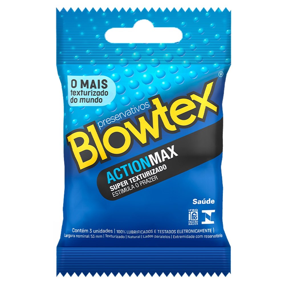 Preservativo Blowtex Lubrificado Action Max - 12 Pacotes com 3 Unidades Cada