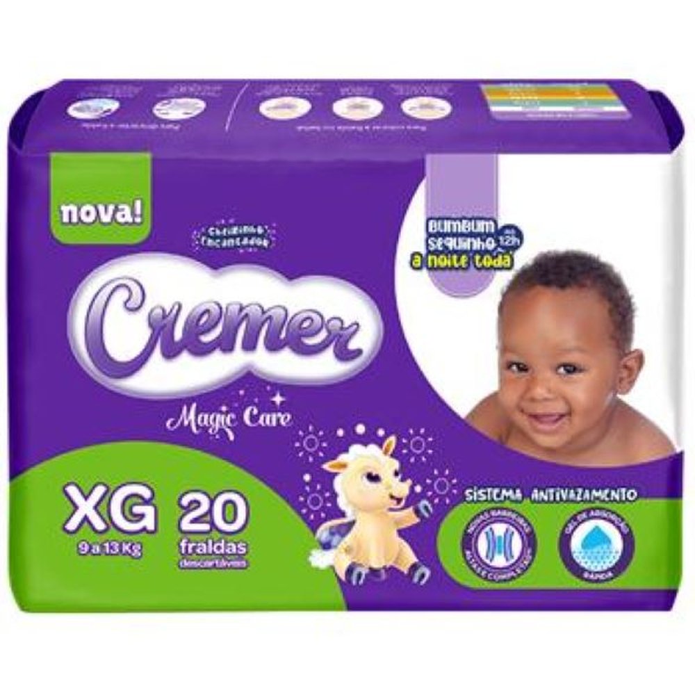 Fralda Descartável Cremer Jumbo Tamanho XG - 8 Pacotes com 20 Fraldas - Total 160 Tiras