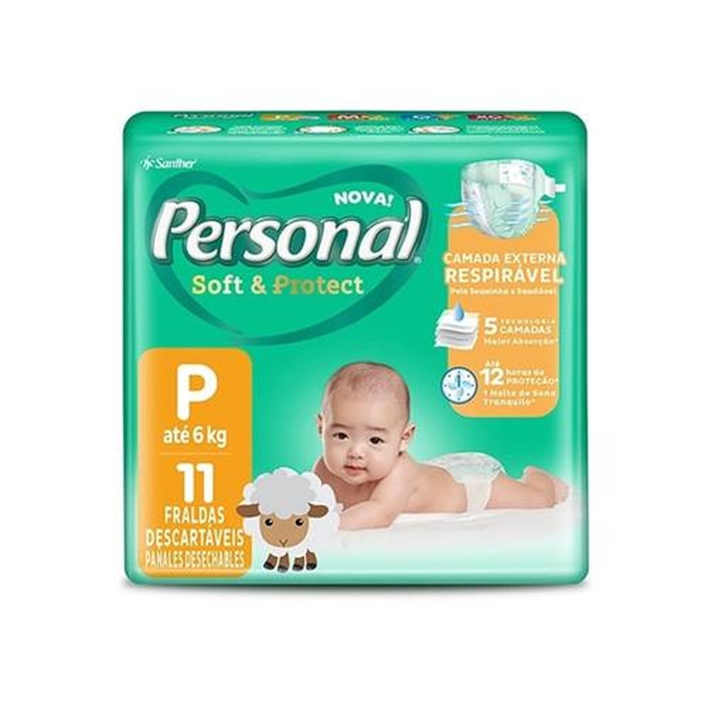 Fralda Descartável Personal Soft & Protect Tamanho P - 16 Pacotes - Total 176 Tiras