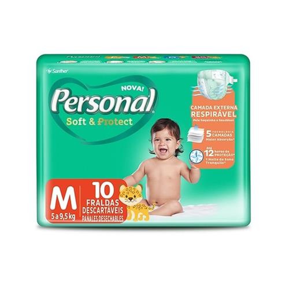 Fralda Descartável Personal Soft & Protect Tamanho M - 16 Pacotes - Total 160 Tiras