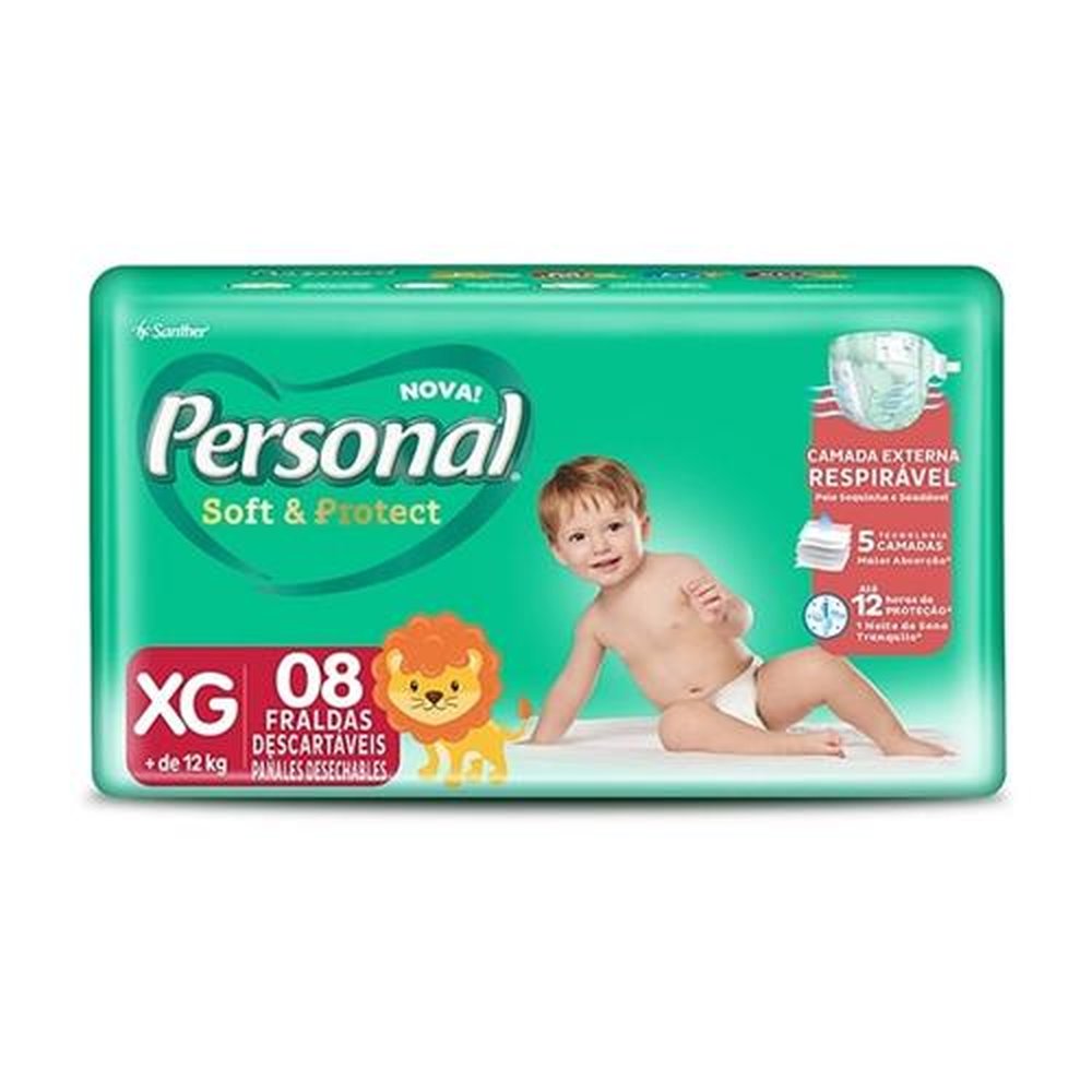 Fralda Descartável Personal Soft & Protect Tamanho XG - 16 Pacotes com 8 Tiras