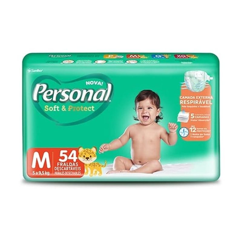 Fralda Descartável Personal Soft & Protect Tamanho M - 6 Pacotes com 54 Fraldas - Total 324 Tiras