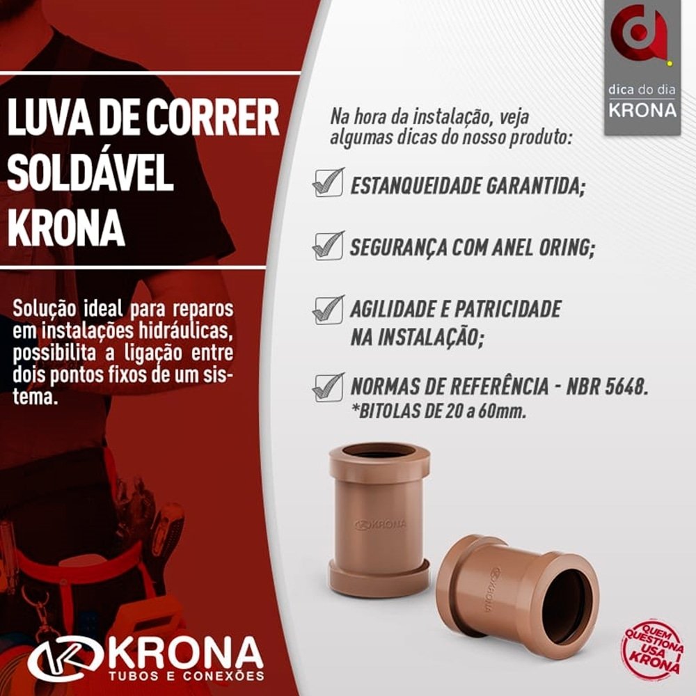 Luva de Correr Soldável Krona 20mm - Embalagem com 12 Unidades