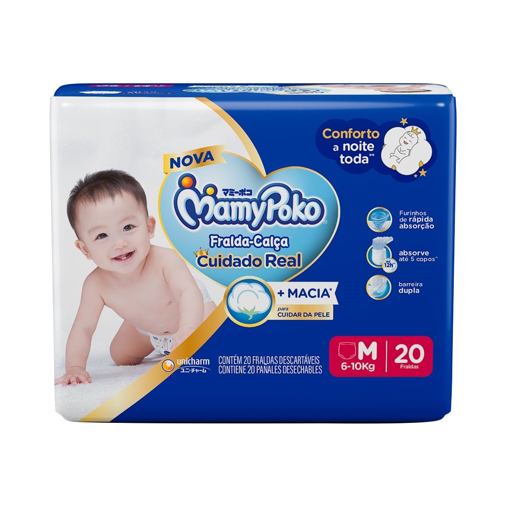 Fralda Descartável MamyPoko Calça Regular Tamanho M - 6 Pacotes com 20 Fraldas - Total 120 Tiras