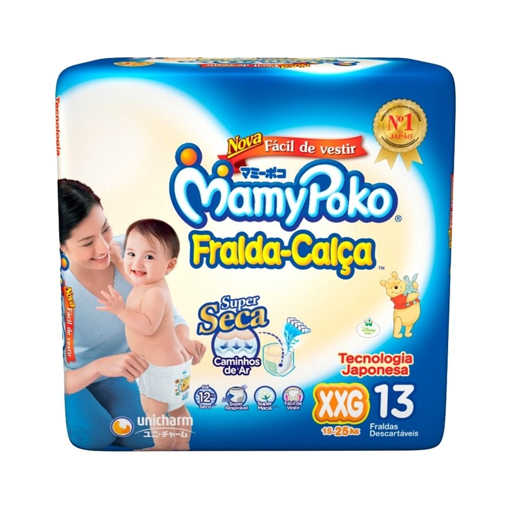 Fralda Descartável MamyPoko Calça Regular Tamanho XXG - 6 Pacotes com 13 Fraldas - Total 78 Tiras