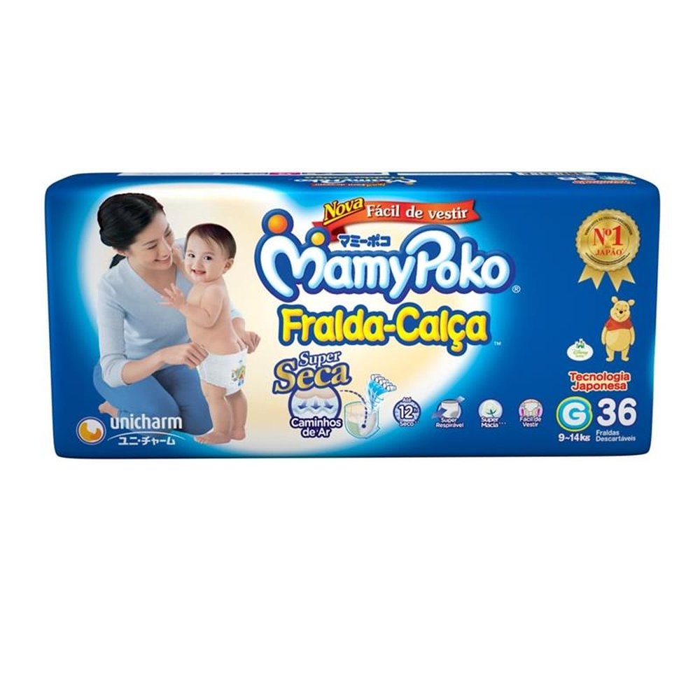 Fralda Descartável MamyPoko Calça Mega Super Seca Grande - 4 Pacotes com 36 Tiras