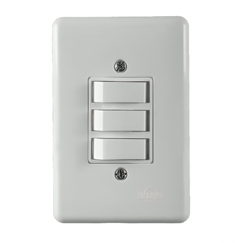 Interruptor Ilumi 3 Teclas Simples + Placa Stylus 6A 250V 4x2
