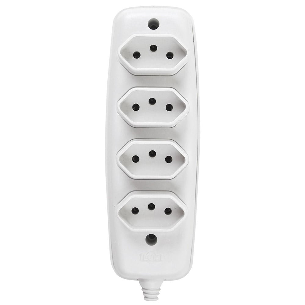 Tomada Barra Ilumi Quadrupla 2 Polos + Terra Branca 10A 250V