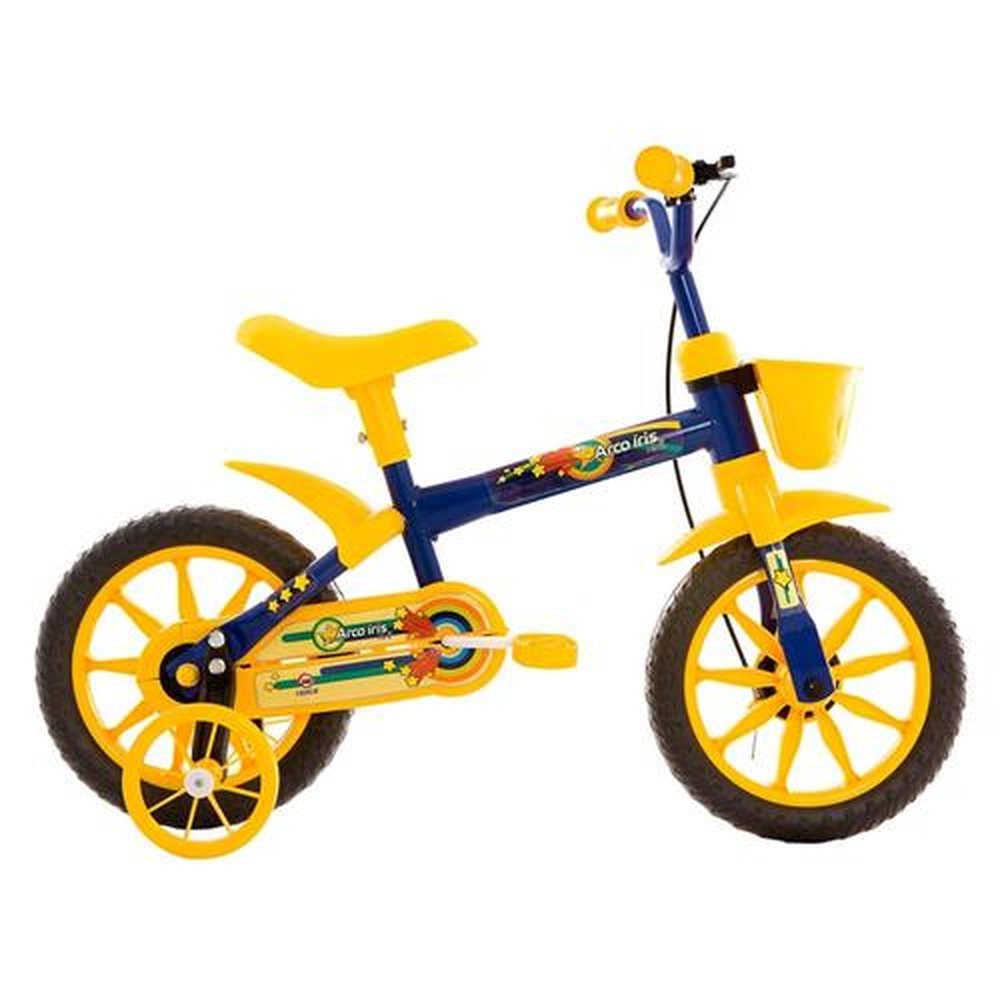 Bicicleta Infantil Track Bikes Arco Íris, Aro 12, Quadro de Aço, Azul/Amarela