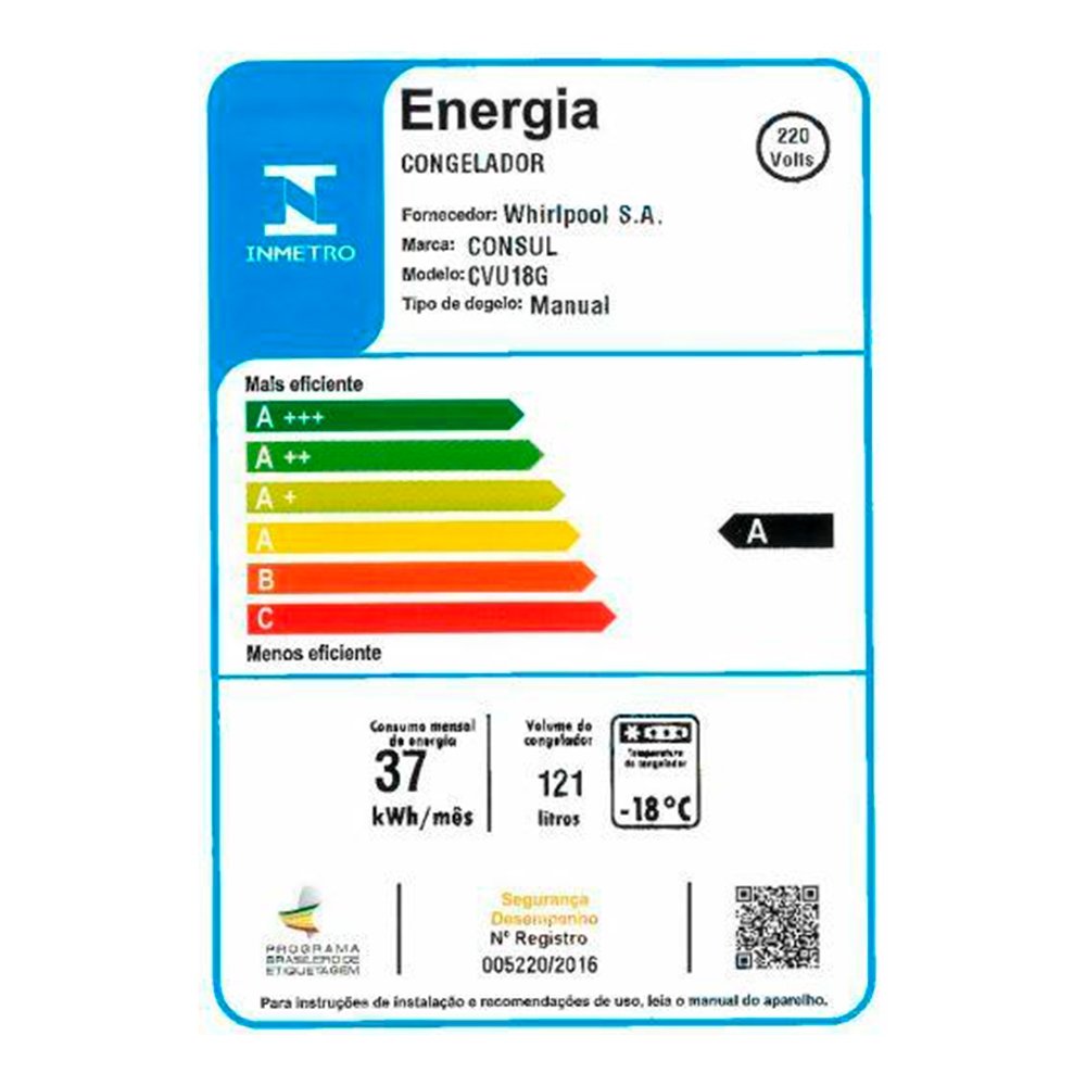Freezer Vertical Consul 121 Litros, CVU18GB, Branco, 220V