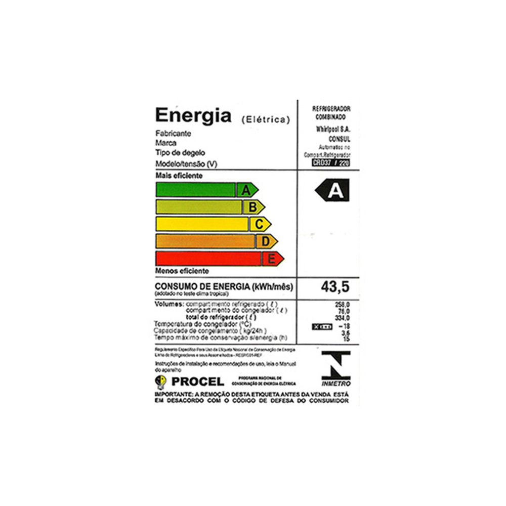 Geladeira/Refrigerador Consul 334 Litros CRD37EB - Cycle Defrost Duplex, 2 Portas,Freezer com Supercapacidade, Branco, 220V