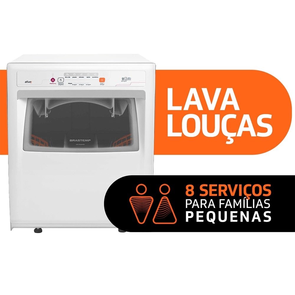 Lava-Louças Brastemp BLF08AB 8 Serviços - 5 Ciclos de Lavagem, Compacta com Ciclo Pesado, Branco, 110V