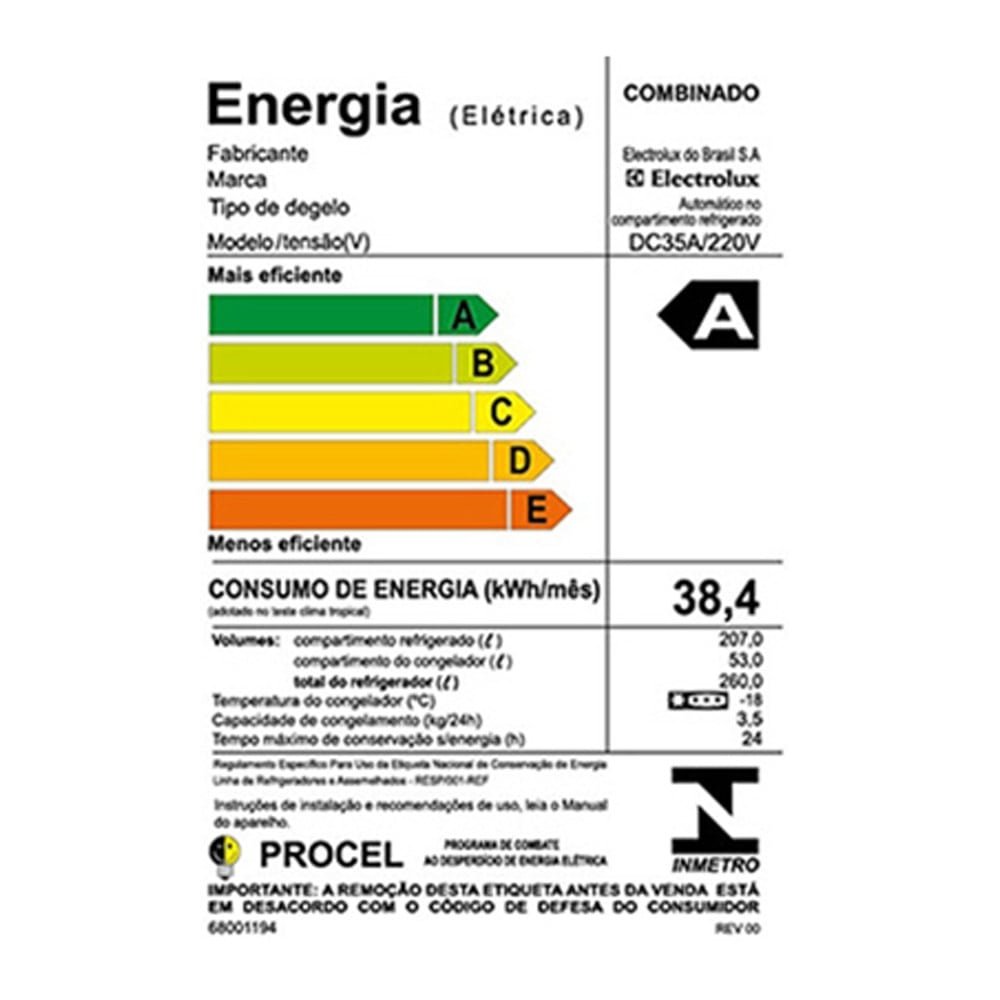 Refrigerador Electrolux, 260 Litros DC35A - Cycle Defrost, 2 Portas, Branco, 220V