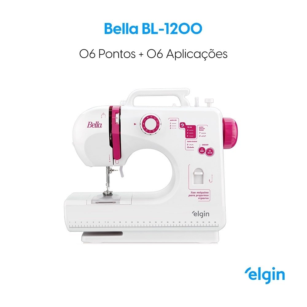 Máquina de Costura Elgin Bl1200 | Bella Portátil 6 Pontos Branco, Bivolt