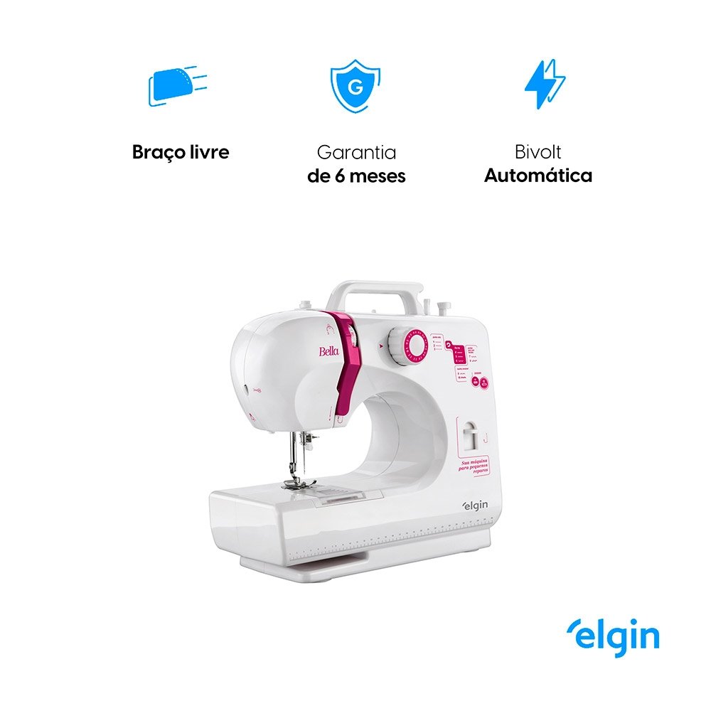 Máquina de Costura Elgin Bl1200 | Bella Portátil 6 Pontos Branco, Bivolt