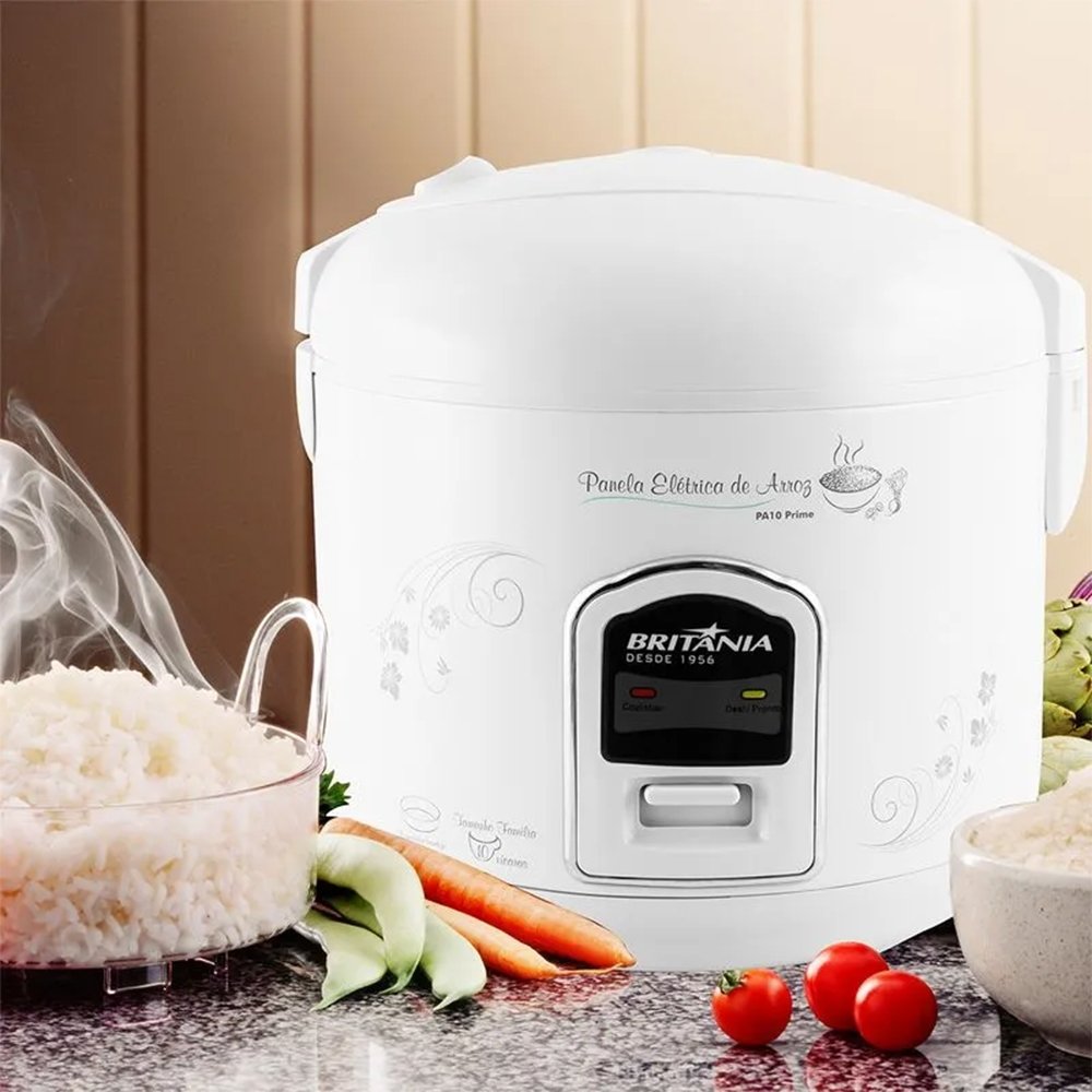Panela de Arroz Elétrica Britânia PA10 10 Xícaras, Branca, 110V