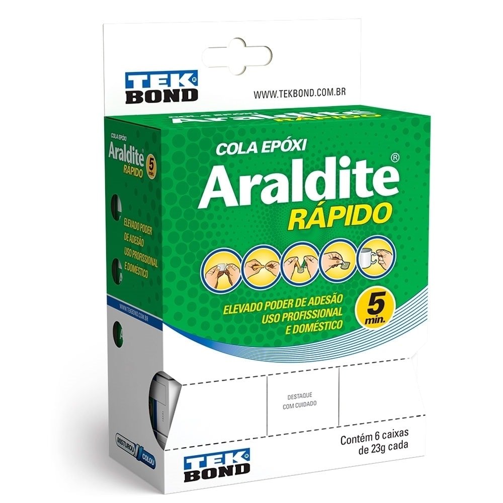 Cola Araldite Tekbond Rápido 5 Minutos 23g - Embalagem com 6 Unidades