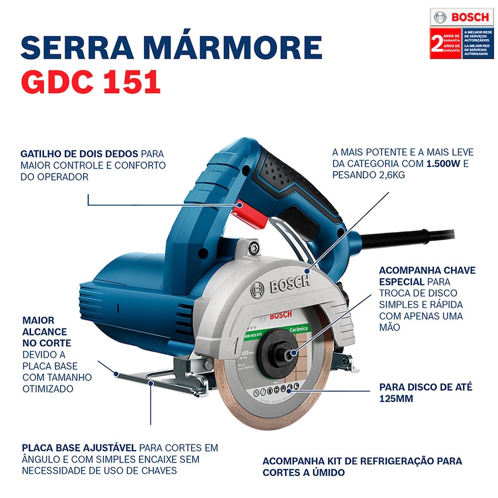 Serra Mármore Bosch GDC151 Premium + 2 Discos 1500W 220V
