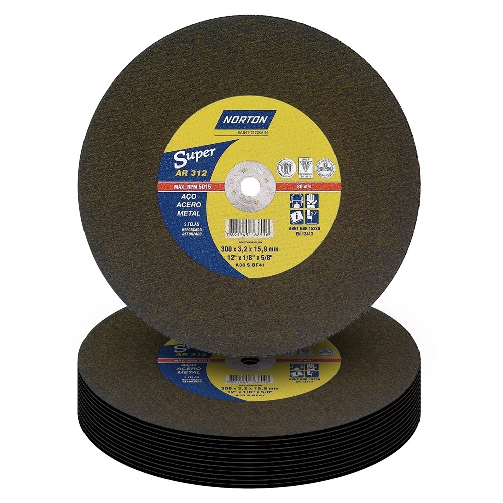 Disco de Corte Norton 12P AR312 300x3,2x15,87 Super Embalagem com 10 Unidades