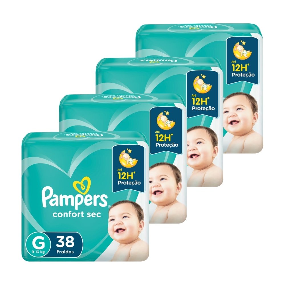 Fralda Descartável Pampers Confort Sec Tamanho G - 4 Pacotes com 38 Fraldas - Total 152 Tiras