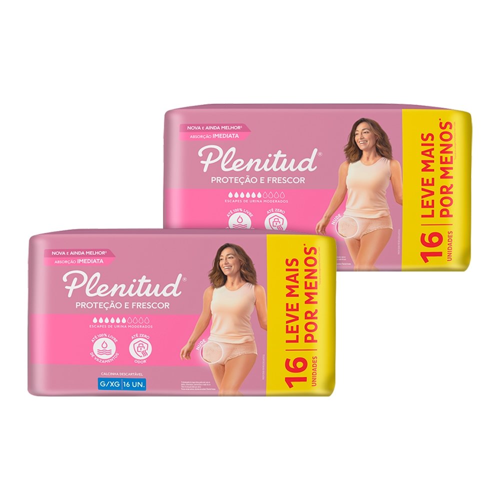 Fralda Descartável Geriátrica/Adulto Plenitud Femme Tamanho G/XG - 2 Pacotes com 16 Fraldas - Total 32 Tiras